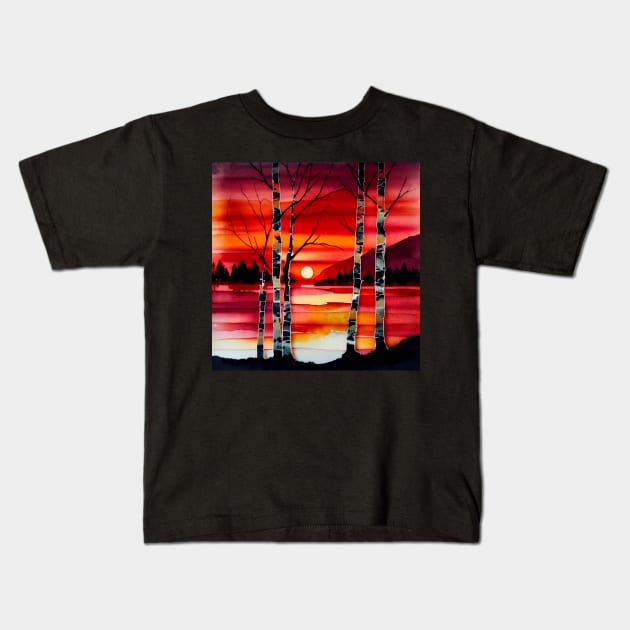 Birch Tree Serape Sunset Kids T-Shirt by Moon Art